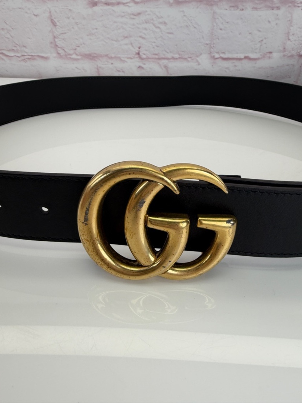 Gucci 2015 Re Edition Wide Leather Belt Gg Double Marmont Black 400593 100/40 - Picture 2 of 11